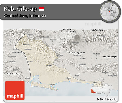 Shaded Relief 3D Map of Kab. Cilacap, semi-desaturated