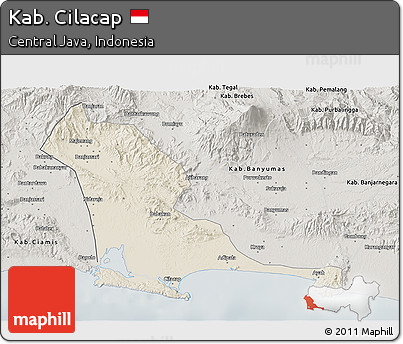 Shaded Relief 3D Map of Kab. Cilacap, semi-desaturated