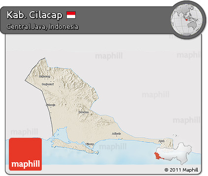 Shaded Relief 3D Map of Kab. Cilacap, single color outside