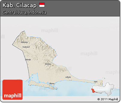 Shaded Relief 3D Map of Kab. Cilacap, single color outside