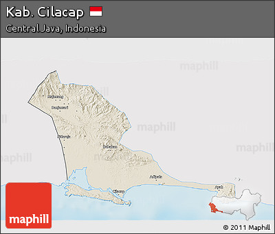 Shaded Relief 3D Map of Kab. Cilacap, single color outside
