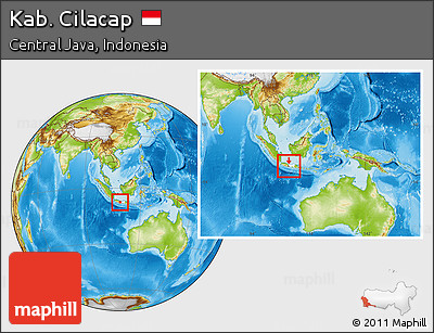 Physical Location Map of Kab. Cilacap, highlighted parent region, within the entire country