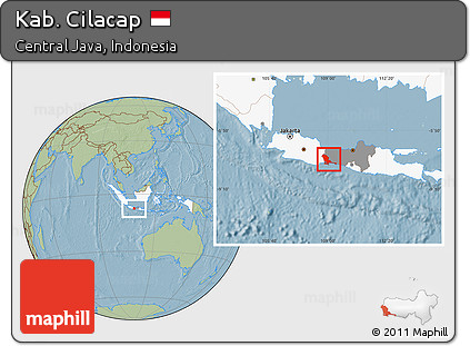 Savanna Style Location Map of Kab. Cilacap, highlighted country, highlighted parent region, hill shading