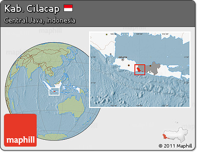 Savanna Style Location Map of Kab. Cilacap, highlighted country, highlighted parent region, hill shading