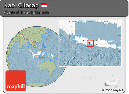 Savanna Style Location Map of Kab. Cilacap, highlighted country, hill shading