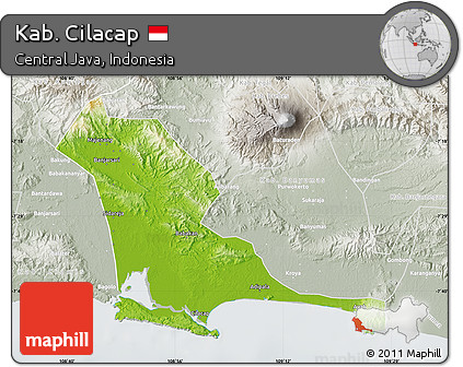 Physical Map of Kab. Cilacap, lighten, semi-desaturated