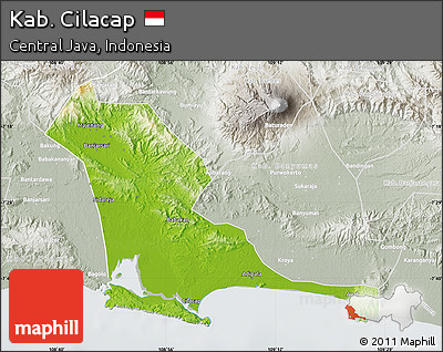 Physical Map of Kab. Cilacap, lighten, semi-desaturated