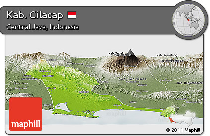 Physical Panoramic Map of Kab. Cilacap, semi-desaturated