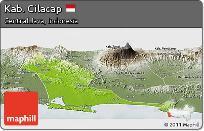 Physical Panoramic Map of Kab. Cilacap, semi-desaturated
