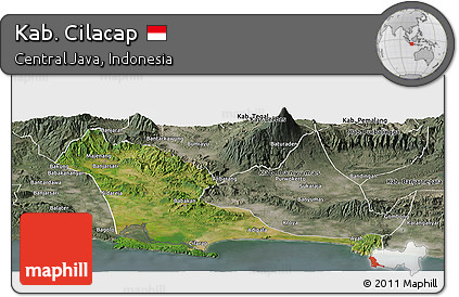 Satellite Panoramic Map of Kab. Cilacap, semi-desaturated