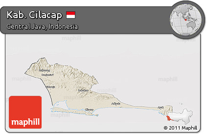 Shaded Relief Panoramic Map of Kab. Cilacap, cropped outside