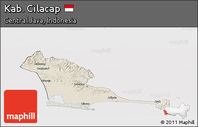 Shaded Relief Panoramic Map of Kab. Cilacap, cropped outside