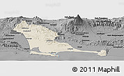 Shaded Relief Panoramic Map of Kab. Cilacap, darken, desaturated