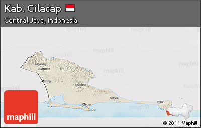 Shaded Relief Panoramic Map of Kab. Cilacap, single color outside