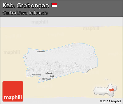 Classic Style 3D Map of Kab. Grobongan, single color outside