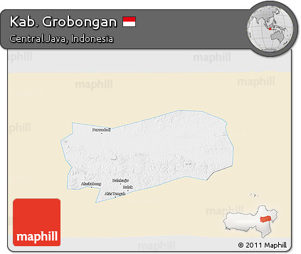 Classic Style 3D Map of Kab. Grobongan, single color outside