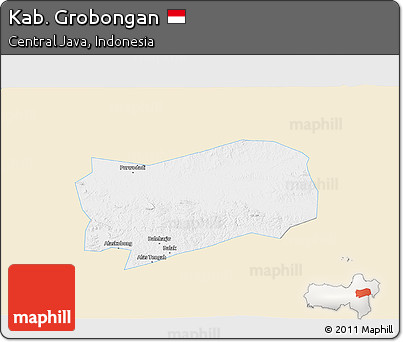 Classic Style 3D Map of Kab. Grobongan, single color outside