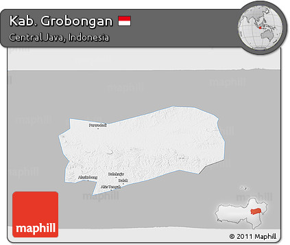 Gray 3D Map of Kab. Grobongan, single color outside