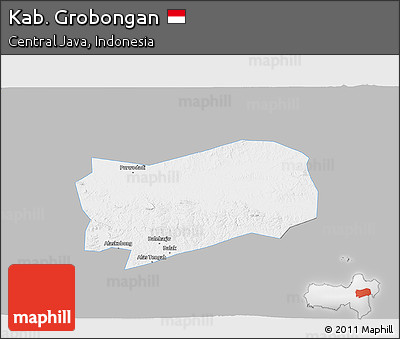 Gray 3D Map of Kab. Grobongan, single color outside