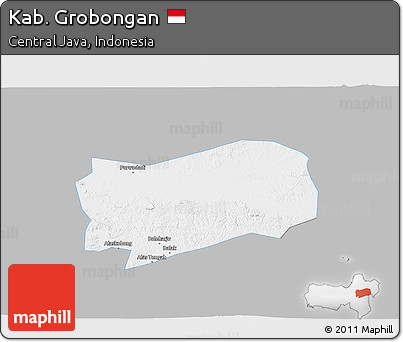 Gray 3D Map of Kab. Grobongan, single color outside