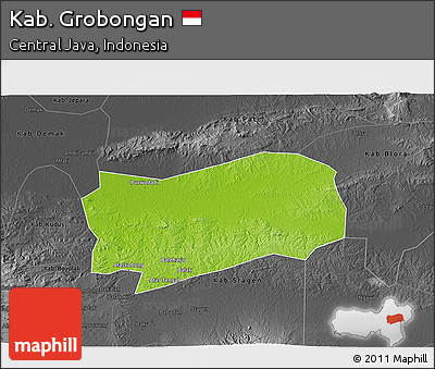 Physical 3D Map of Kab. Grobongan, darken, desaturated