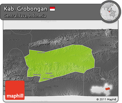 Physical 3D Map of Kab. Grobongan, darken, desaturated