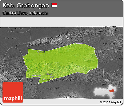 Physical 3D Map of Kab. Grobongan, darken, desaturated