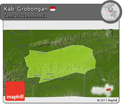 Physical 3D Map of Kab. Grobongan, darken