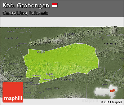Physical 3D Map of Kab. Grobongan, darken, semi-desaturated