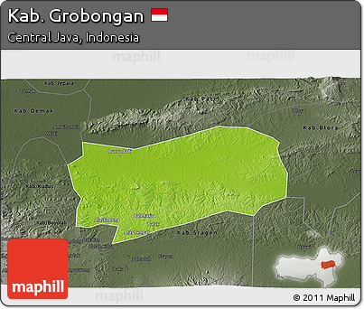 Physical 3D Map of Kab. Grobongan, darken, semi-desaturated