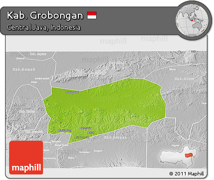 Physical 3D Map of Kab. Grobongan, lighten, desaturated