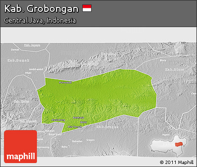 Physical 3D Map of Kab. Grobongan, lighten, desaturated