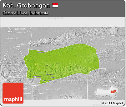 Physical 3D Map of Kab. Grobongan, lighten, desaturated