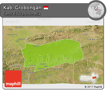 Physical 3D Map of Kab. Grobongan, satellite outside