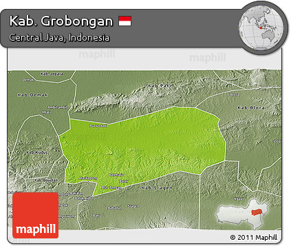 Physical 3D Map of Kab. Grobongan, semi-desaturated
