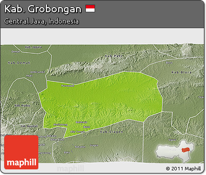 Physical 3D Map of Kab. Grobongan, semi-desaturated