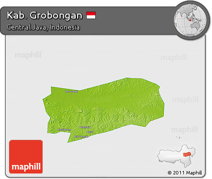 Physical 3D Map of Kab. Grobongan, single color outside