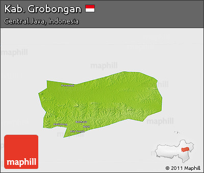 Physical 3D Map of Kab. Grobongan, single color outside