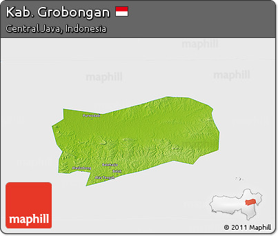 Physical 3D Map of Kab. Grobongan, single color outside