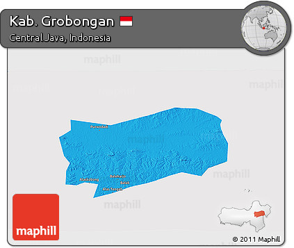Political 3D Map of Kab. Grobongan, single color outside