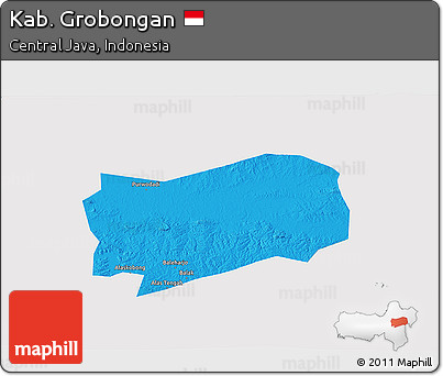 Political 3D Map of Kab. Grobongan, single color outside