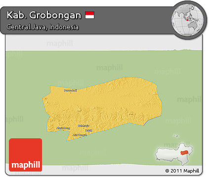 Savanna Style 3D Map of Kab. Grobongan, single color outside
