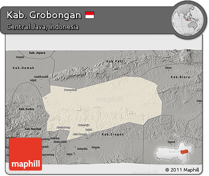 Shaded Relief 3D Map of Kab. Grobongan, darken, semi-desaturated