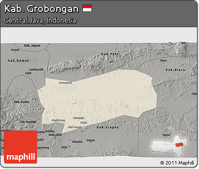 Shaded Relief 3D Map of Kab. Grobongan, darken, semi-desaturated