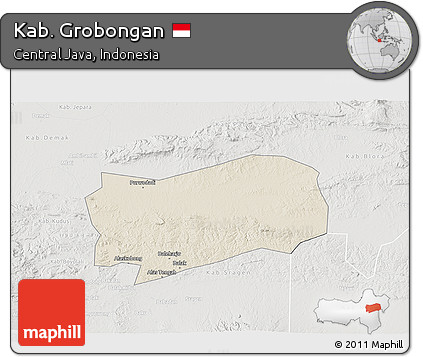 Shaded Relief 3D Map of Kab. Grobongan, lighten, semi-desaturated