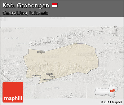 Shaded Relief 3D Map of Kab. Grobongan, lighten, semi-desaturated