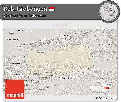 Shaded Relief 3D Map of Kab. Grobongan, semi-desaturated