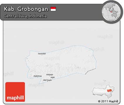 Silver Style 3D Map of Kab. Grobongan, single color outside