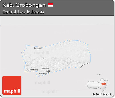 Silver Style 3D Map of Kab. Grobongan, single color outside