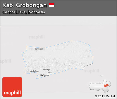 Silver Style 3D Map of Kab. Grobongan, single color outside